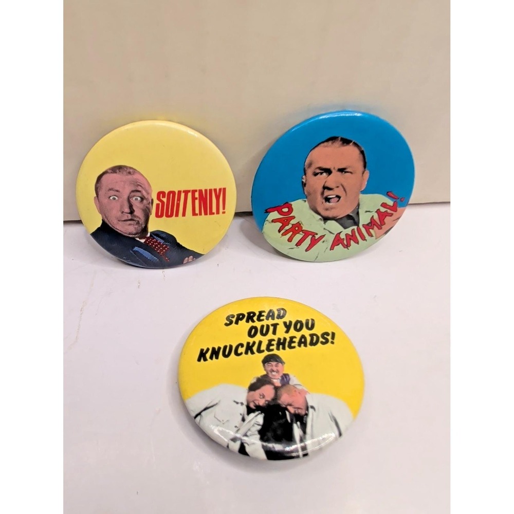 Lot 3 Stooges 1.75" Vintage Original Pinback Button Soitenly Party Animal 1986